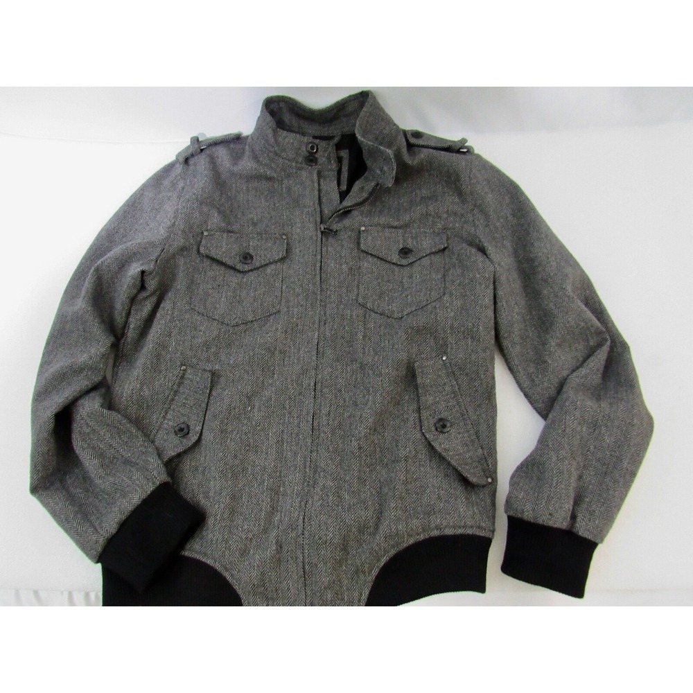 21 MEN  Black Gray Herringbone Snap Button Racer Jacket Size M NWT
